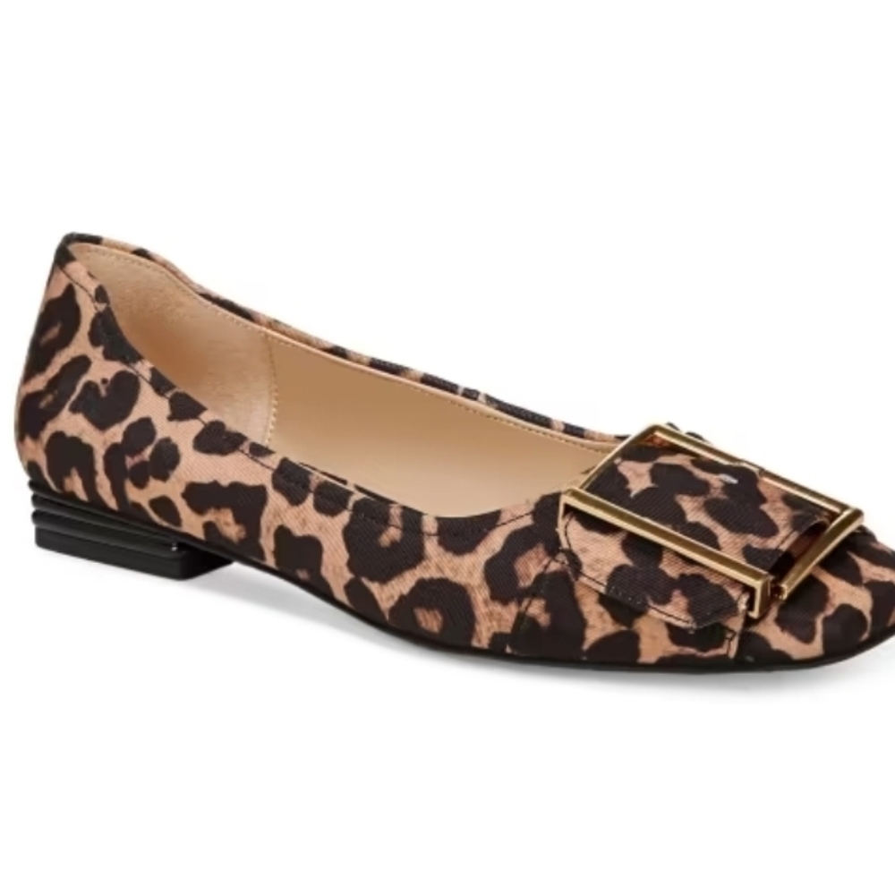 Franco Sarto Leopard Print Flats with Gold Buckle Size 9M